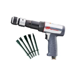 Marteau pneumatique à long canon à vibrations réduites avec jeu de 5 burins, 2530 BPM, course 3-1/2”, tige ronde