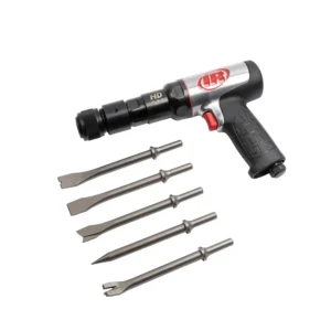 Marteau pneumatique à changement rapide à vibrations réduites avec jeu de 5 burins, 2600 BPM, course 3”, tige ronde